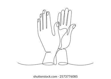 Applauding hands, drawn with continuous line in minimalism, abstract, hands clapping, applause, acclaim, bravo, prolonged ovation, delight, one line, editable vector contour