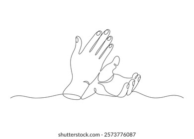 Applauding hands, drawn with continuous line in minimalism, abstract, hands clapping, applause, acclaim, bravo, prolonged ovation, delight, one line, editable vector contour