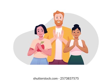 Applauding people, showing appreciation at event vector flat illustration. Congratulation and encouragement concept. Clapping hands gesture. Cartoon bravo ovation, celebrate or approve good deal