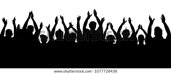 拍手喝采 群衆が歓声を上げ 歓声を上げる 陽気な群衆のファンが拍手し 拍手します パーティー コンサート スポーツ ベクターシルエット のベクター画像 素材 ロイヤリティフリー