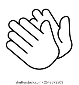 Aplausos de ambas as mãos ícone de linha fina, sucesso do conceito de desempenho. Gráficos vetoriais. Palmas das mãos aplaudem, sinal de aplausos sobre fundo branco, estilo móvel ou design