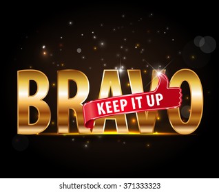 applause Bravo concept of success, golden typography with thumbs up sign - vector eps 10