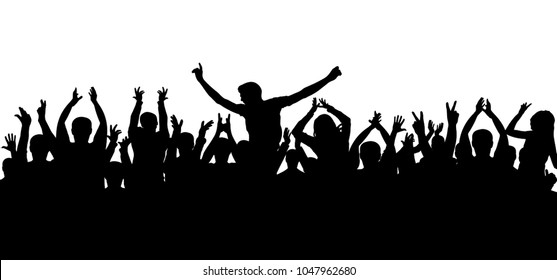Applause, cheerful crowd silhouette