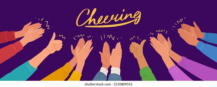 Applause, Cheering Concept. Crowd Cheers And Clap Hands Vector Illustration
