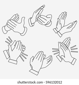 Applause clapping hands set. Congratulation, two hands. Linear design vector