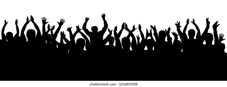 Applause Crowd Silhouette, Cheerful People. Concert, Party. Funny Cheering, Isolated Vector