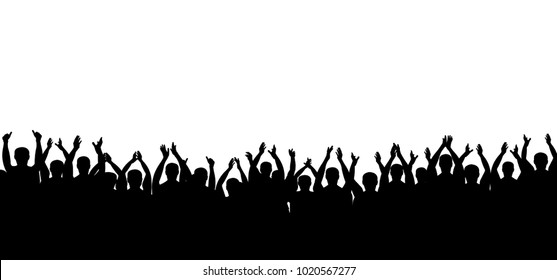 Applause Crowd Silhouette Vector. People Applauding. Cheerful Clapping Party. Isolated On White Background