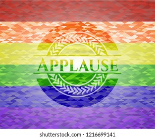 Applause emblem on mosaic background with the colors of the LGBT flag