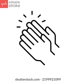 Applause glyph icon. Clapping Hands Cheers. Celebration hand gesture. Audience slam. Applauding or ovation applause gesture. Editable stroke. Vector illustration. Design on white background. EPS 10