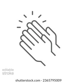 Applause glyph icon. Clapping Hands Cheers. Celebration hand gesture. Audience slam. Applauding or ovation applause gesture. Editable stroke. Vector illustration. Design on white background. EPS 10