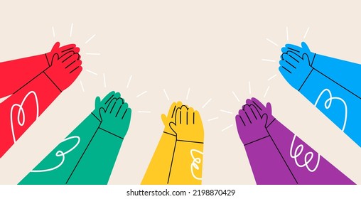 Applause Of Group Of People. Hands Clap. Congratulations, Cheering, Thanks. Colorful Vector Illustration 
