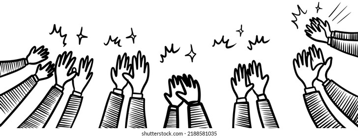 Applause hand draw, doodle clapping ovation. thumbs up gesture isolated on white background , vector illustration.