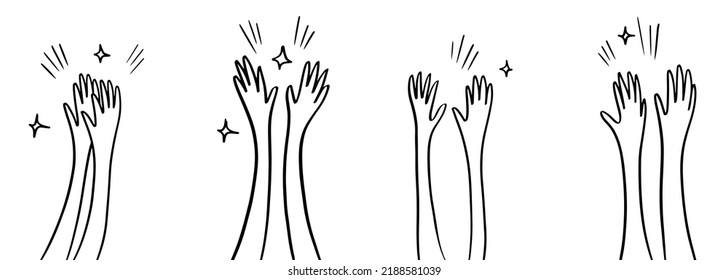 Applause hand draw, doodle clapping ovation. thumbs up gesture isolated on white background.