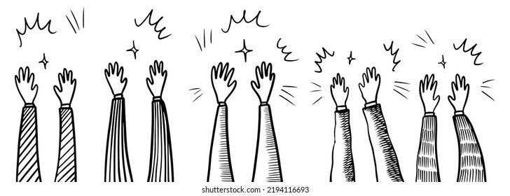 Applause hand draw, doodle clapping ovation. thumbs up gesture isolated on white background , vector illustration.