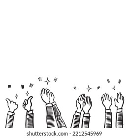 Aplausos dibujar a mano, garabatos aplaudiendo ovación. gesto hacia arriba aislado en fondo blanco , ilustración vectorial.