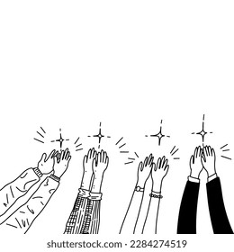 Applause hand draw, doodle clapping ovation. thumbs up gesture isolated on white background , vector illustration.