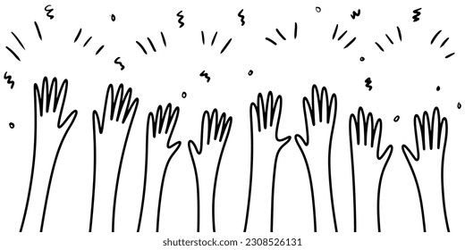 Applause hand draw, doodle clapping ovation. thumbs up gesture isolated on white background , vector illustration.