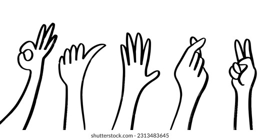 Applause hand draw, doodle clapping ovation. thumbs up gesture isolated on white background , vector illustration.