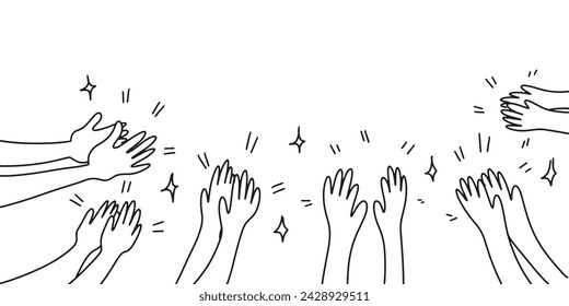 Applause hand draw, doodle clapping ovation. thumbs up gesture isolated on white background , vector illustration.