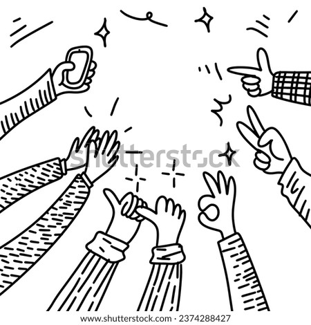 Applause hand draw, doodle clapping ovation. thumbs up gesture isolated on white background , vector illustration.