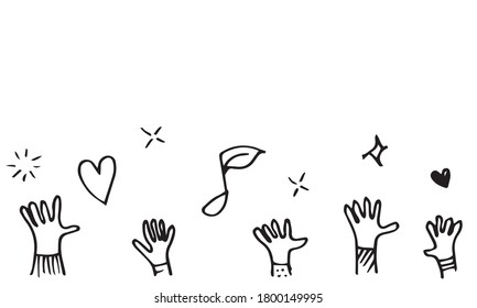 Applause hand draw on white background with heart symbol.vector illustration.