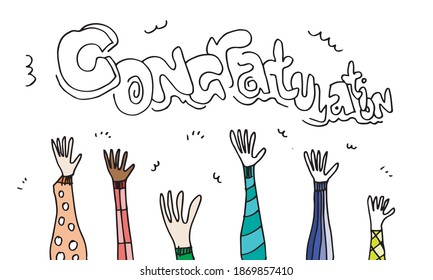 Applause hand draw on white background with congratulation  text.vector illustration.