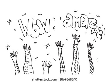 Applause hand draw on white background with wow amazing text.vector illustration