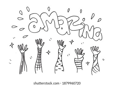 Applause hand draw on white background with amazing text.vector illustration.