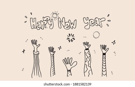 Applause hand draw on white background with happy new year text.vector illustration.