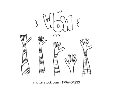 Applause hand draw on white background with WOW text.vector illustration.