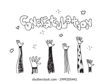 Applause hand draw on white background with congratulation text.vector illustration.
