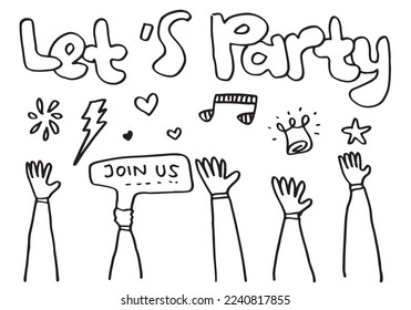 Applause hand draw on white background with let' s party  text.vector illustration.