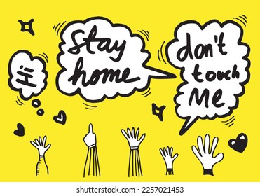 Applause hand draw on white background with stay home text.vector illustration.