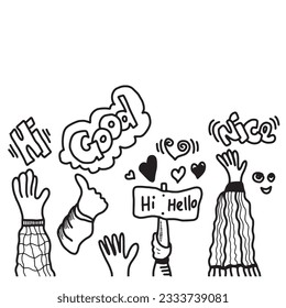 Applause hand draw on white background with hi, good, nice  text.vector illustration.