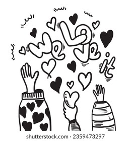 Applause hand draw on white background with heart shape.vector illustration.