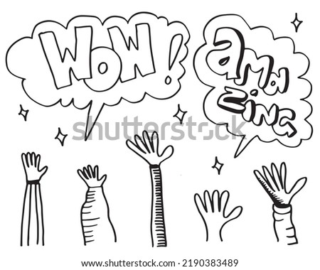 Applause hand draw on white background with wow, amazing text.vector illustration.