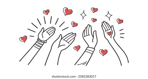 Applause Hand Set in Doodle Style Human Hands Vector. Applause Hands Doodle Set – Clapping Hands Vector Illustration, Hand Gesture Collection