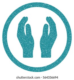 Applause Hands grainy textured icon for overlay watermark stamps. Flat symbol with unclean texture. Dotted vector soft blue ink rubber seal stamp with grunge design on a white background.
