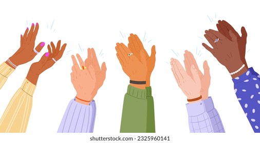 Applause hands. Human hands applauding, people group clap their hands, ovation or greeting gesture flat vector illustration concept. Applauding people