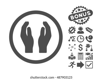 Applause Hands pictograph with bonus elements. Vector illustration style is flat iconic symbols, gray color, white background.