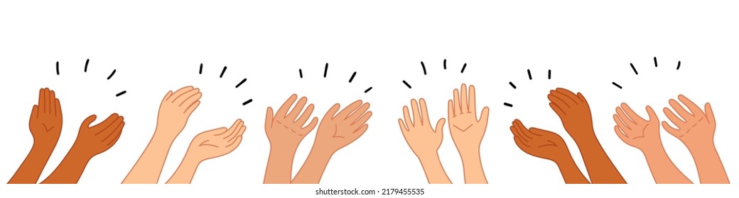 Applause hands set on doodle style. Human hands sketch, scribble arms wave clapping on white background, thumb up gesture silhouette, vector illustration.