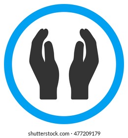 Applause Hands vector bicolor rounded icon. Image style is a flat icon symbol inside a circle, blue and gray colors, white background.