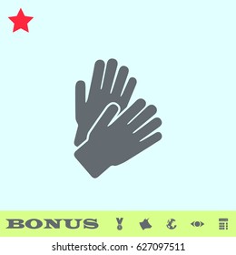 Applause icon flat. Grey pictogram on blue background. Vector illustration symbol and bonus buttons medal, cow, earth, eye, calculator