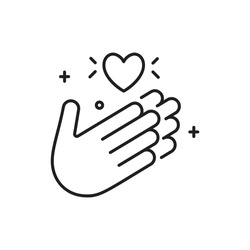 Applause Icon In Line Style With Thank You. Hands With A Heart.