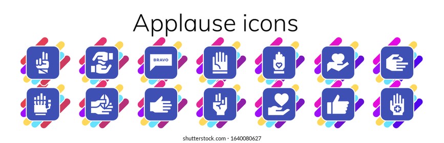 applause icon set. 14 filled applause icons.  Simple modern icons such as: Hand, Hands, Bravo