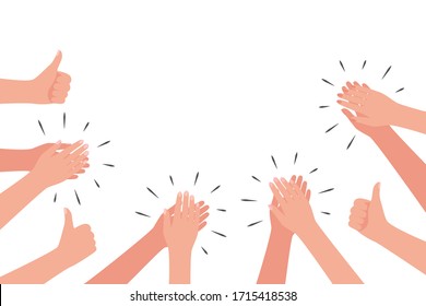 Applause And Like Group Of People. Hands Clap. Congratulations, Cheering, Thanksgiving, Thanks, Good, Best, Winner. Vector Illustration