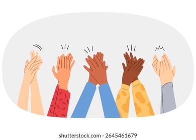Applause from multiethnic hands of women clapping in support of initiative to combat sexism. Applause of multiracial people expressing gratitude to singer or musician performing at concert