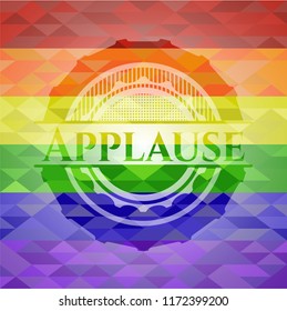 Applause on mosaic background with the colors of the LGBT flag