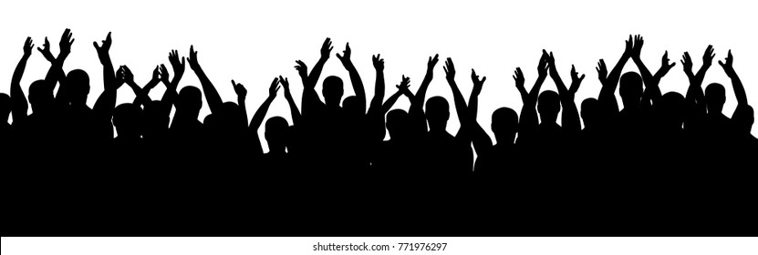 Applause people. Cheerful crowd cheering. Hands up. Silhouette vector