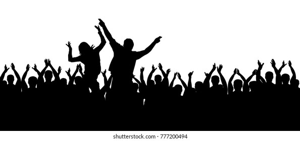 Applause people. Crowd cheering. Hands up